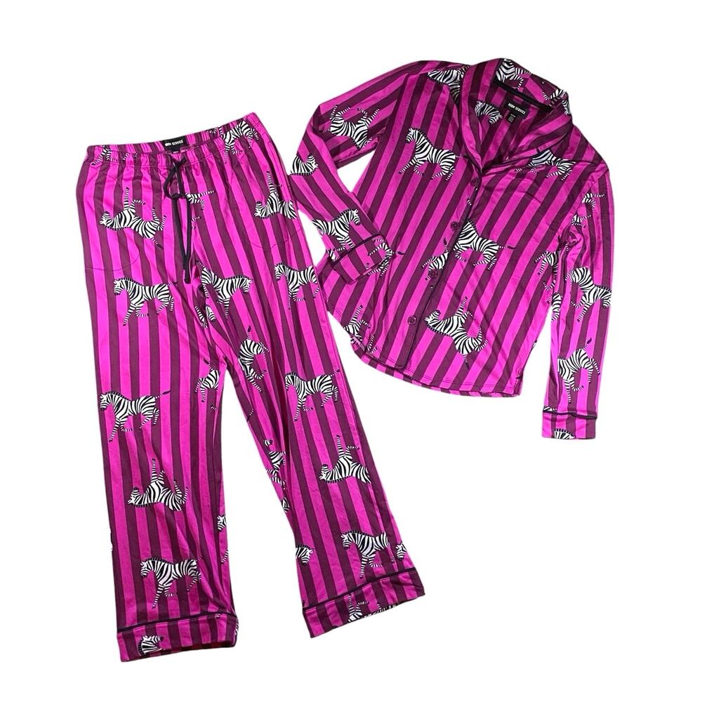 Room Service Zebra Striped Plush Pajama Set - XS